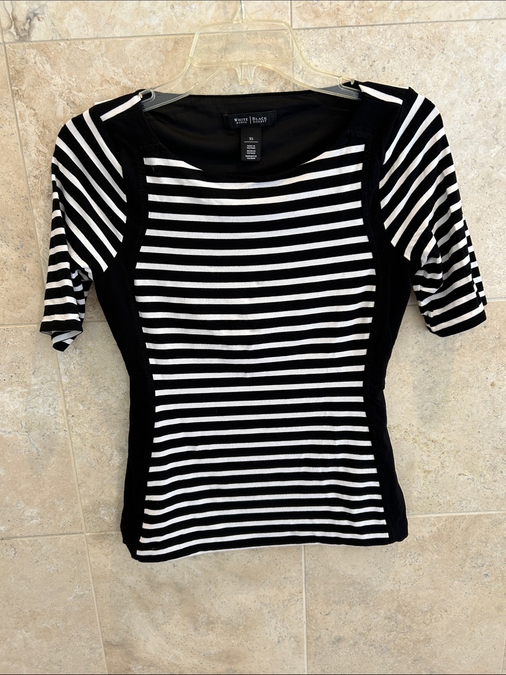 White House Black Market Black and White Striped Scoop Neck Tee